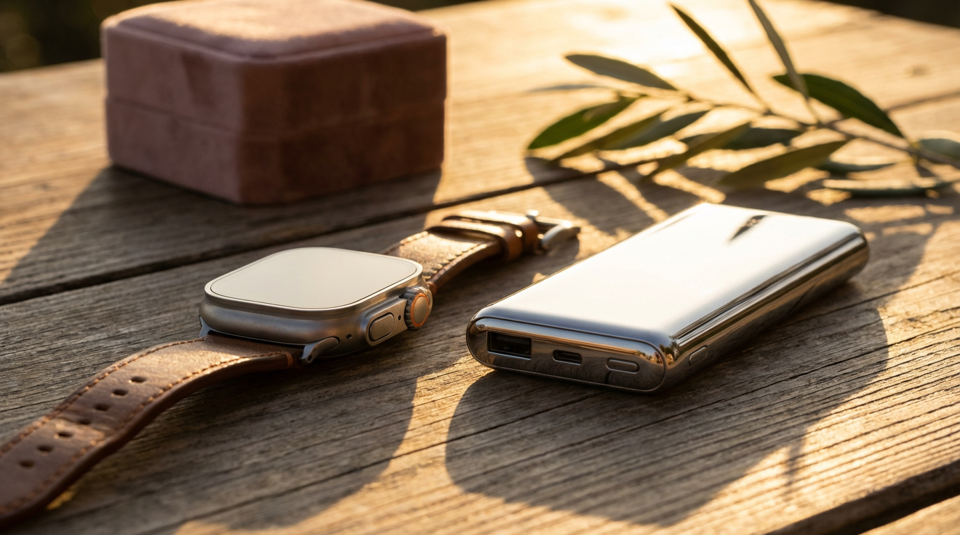 Stilvolles Hochzeitsgeschenk für den Mann bestehend aus Leder-Accessoires und einer Uhr